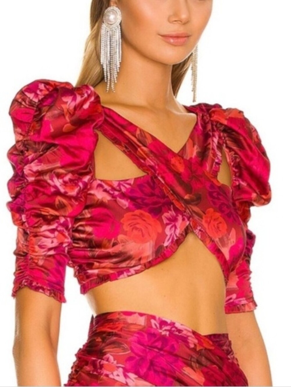 For Love & Lemons | Alia Cross Front Crop Top In Red Size XS